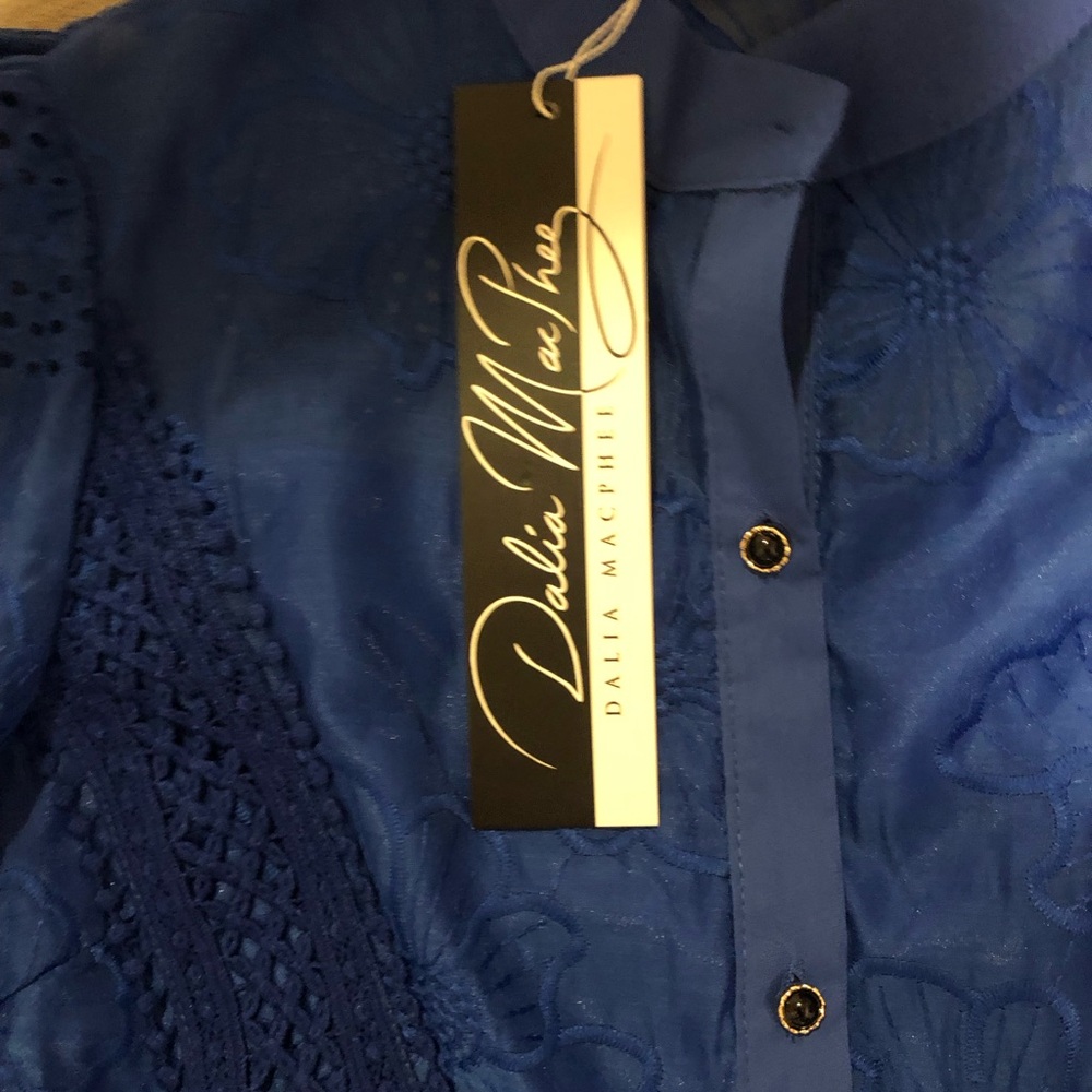 NWT Dalia Macphee royal blue belted Dress L - Picture 5 of 8